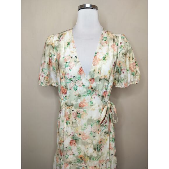 Alex Marie Floral Wrap Dress Midi Short Sleeve Cottage Boho - Picture 2 of 13
